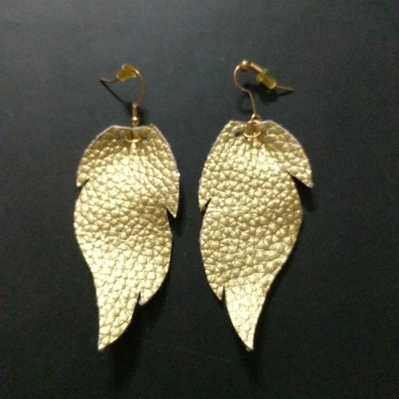 Hand Crafted Jewelry - 𝅺Gold Tone Soft Leather Wing Statement Earrings